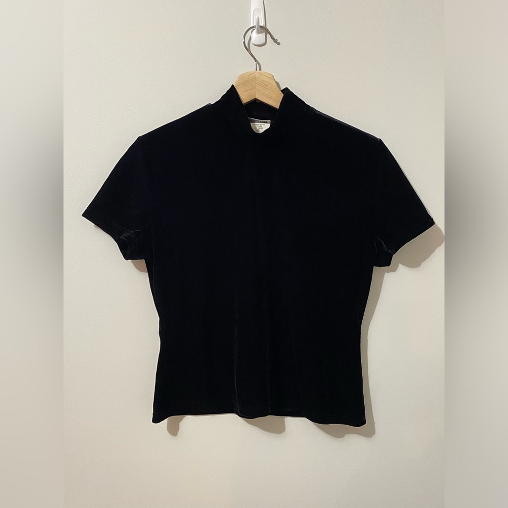 Y2K La Senza Black Velvet Mock Neck T-Shirt Top Cropped Whimsigoth Vamp